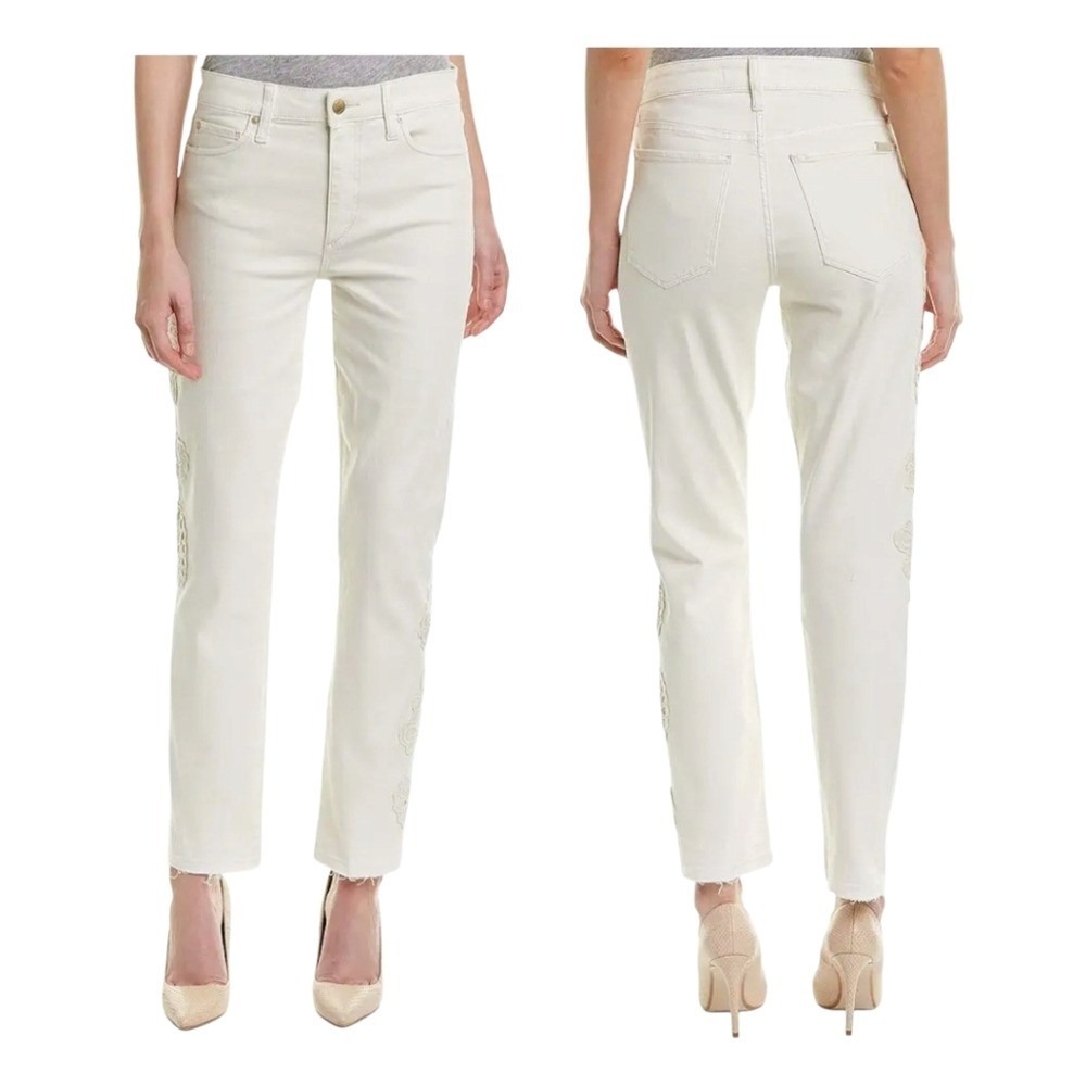 Joe's Jeans Kass‎ Slim Straight Ankle Embroidered Off White Jeans Size 33x28